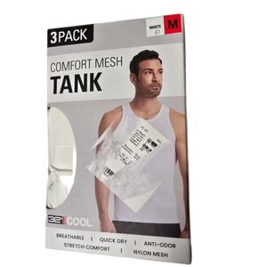 32 Degrees Cool‎ Mesh Tank 3-Pack Mens Medium White Anti-Odor Comfort NEW